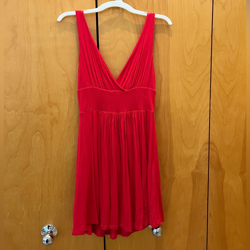 EUC Poof! Red Deep Vneck Sundress in size Small w lots of stretch